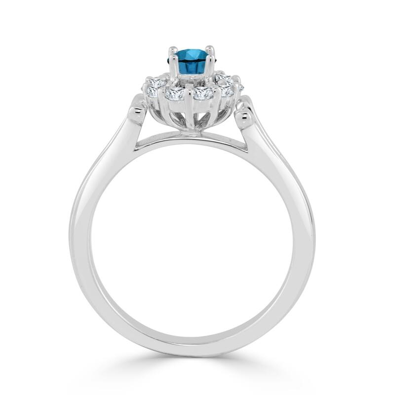 Auriya Floral Inspired 1/2ctw Halo Blue Diamond Engagement Ring 14k Gold