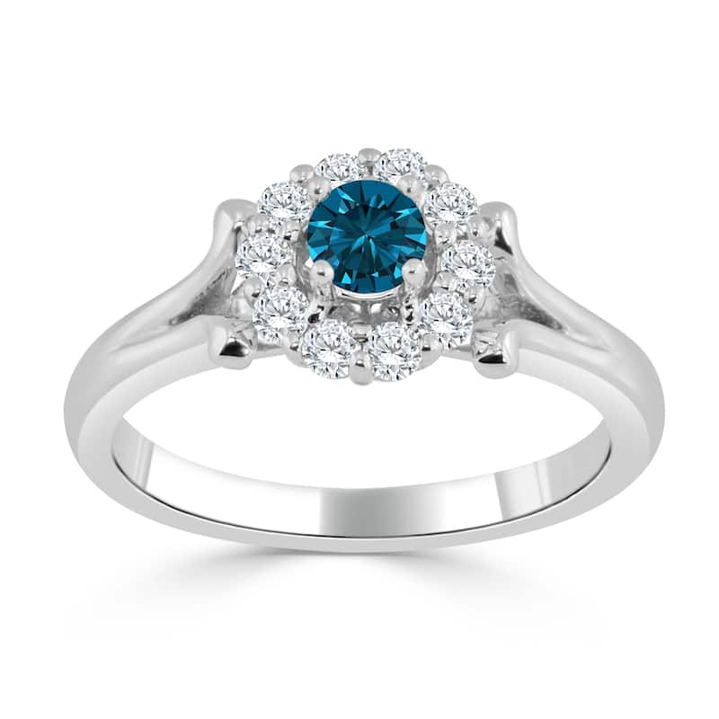 Auriya Floral Inspired 1/2ctw Halo Blue Diamond Engagement Ring 14k Gold