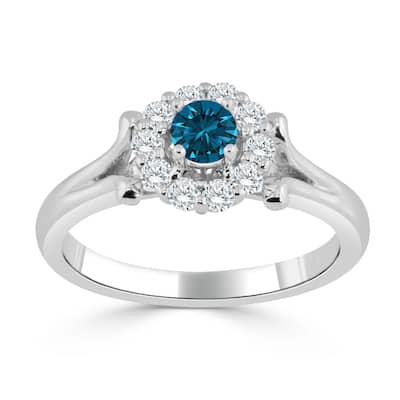 Auriya Floral Inspired 1/2ctw Halo Blue Diamond Engagement Ring 14k Gold
