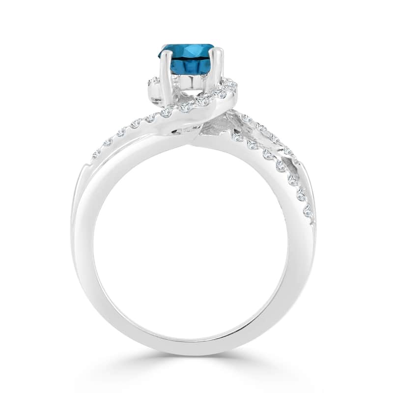 Auriya Modern 1ctw Halo Blue Diamond Engagement Ring 14k Gold Split Shank