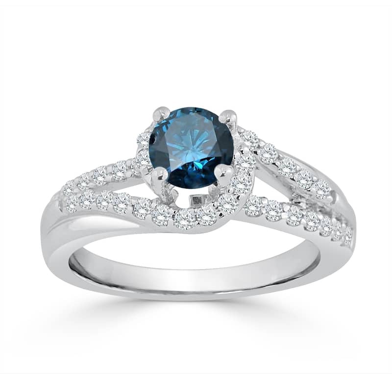 Auriya Modern 1ctw Halo Blue Diamond Engagement Ring 14k Gold Split Shank