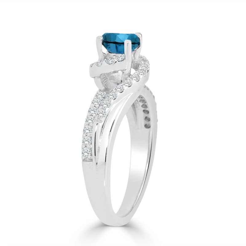 Auriya Modern 1ctw Halo Blue Diamond Engagement Ring 14k Gold Split Shank
