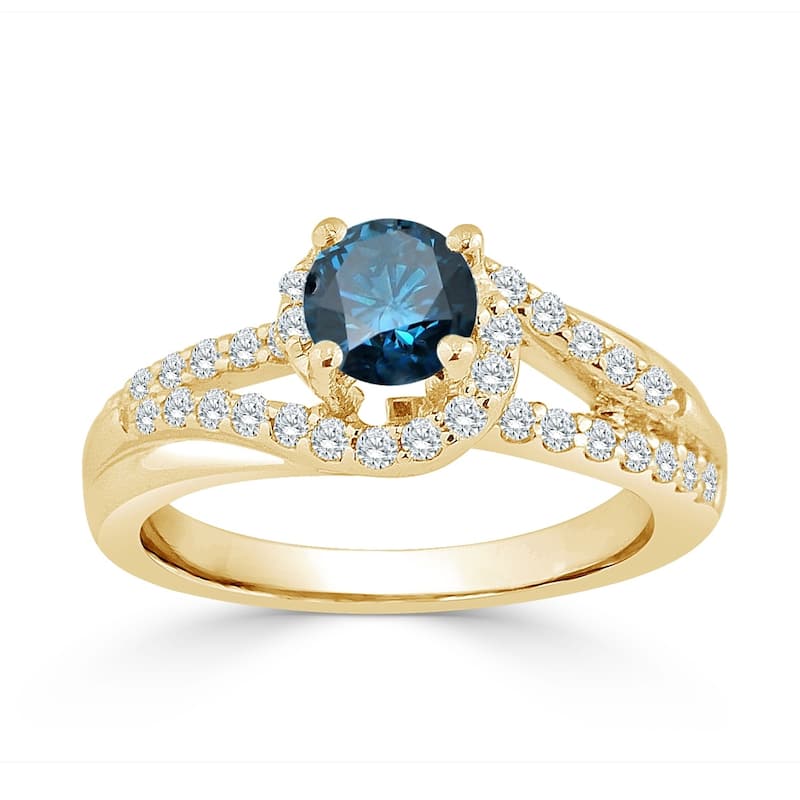 Auriya Modern 1ctw Halo Blue Diamond Engagement Ring 14k Gold Split Shank