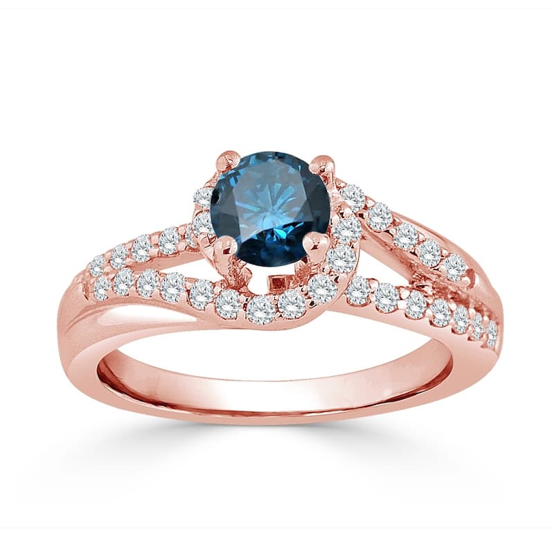 Auriya Modern 1ctw Halo Blue Diamond Engagement Ring 14k Gold Split Shank