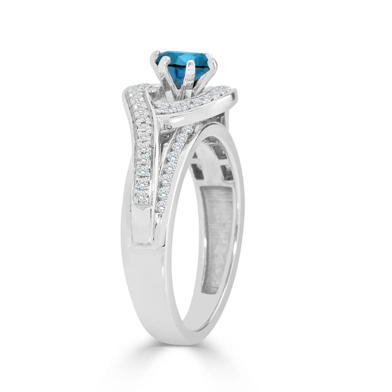 Auriya Bypass Swirl 1ctw Halo Blue Diamond Engagement Ring 14k Gold