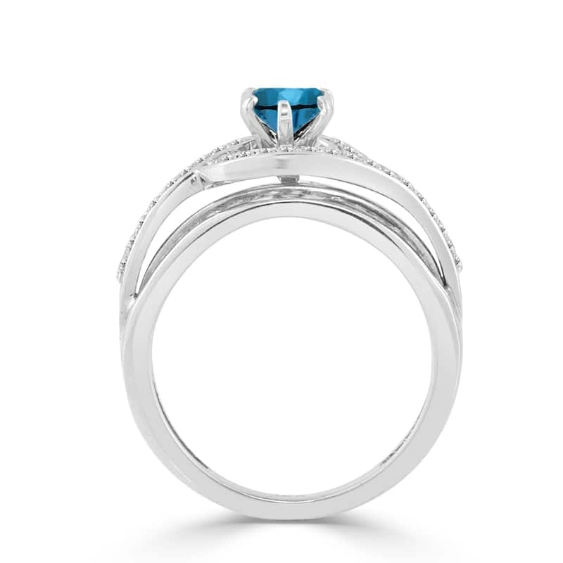 Auriya Bypass Swirl 1ctw Halo Blue Diamond Engagement Ring 14k Gold