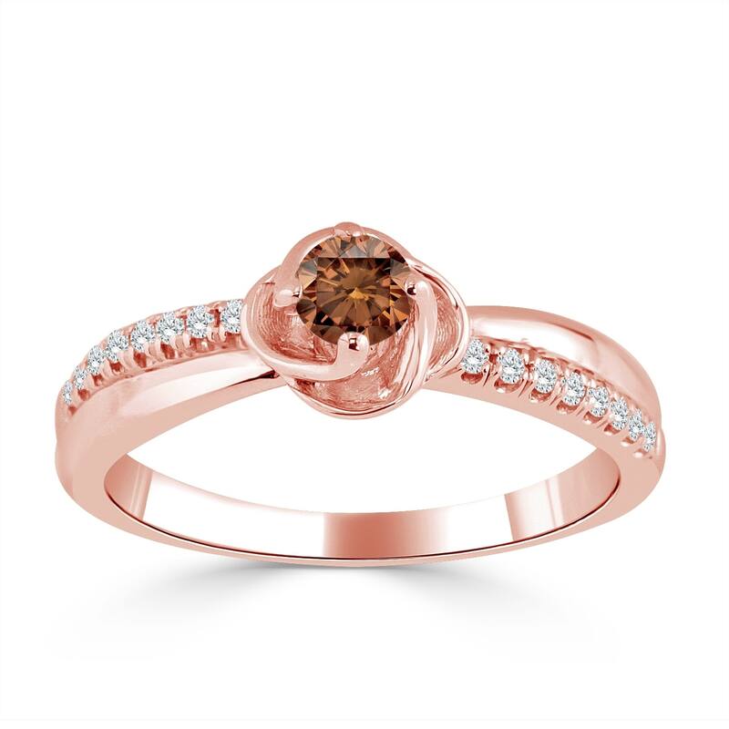 Auriya Petite 1/3ctw Round Brown Diamond Engagement Ring 14k Gold