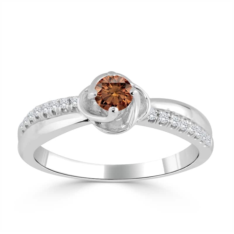Auriya Petite 1/3ctw Round Brown Diamond Engagement Ring 14k Gold