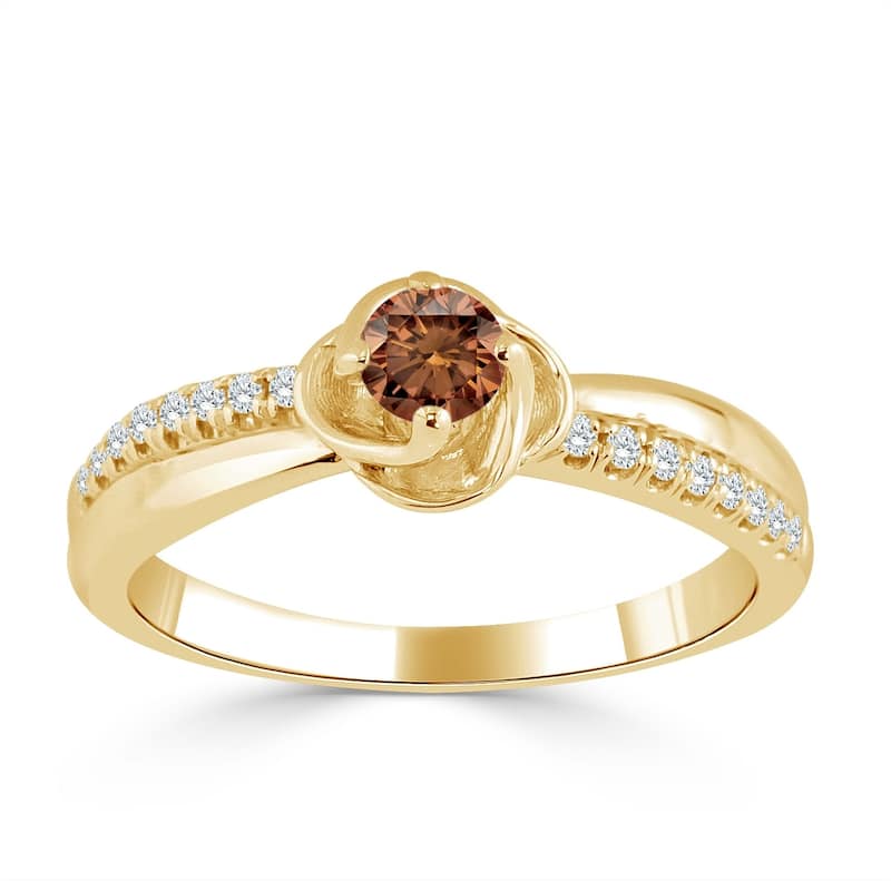 Auriya Petite 1/3ctw Round Brown Diamond Engagement Ring 14k Gold