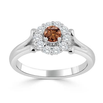 Auriya 14k Gold 1/2ct TDW Round Brown Diamond Halo Engagement Ring