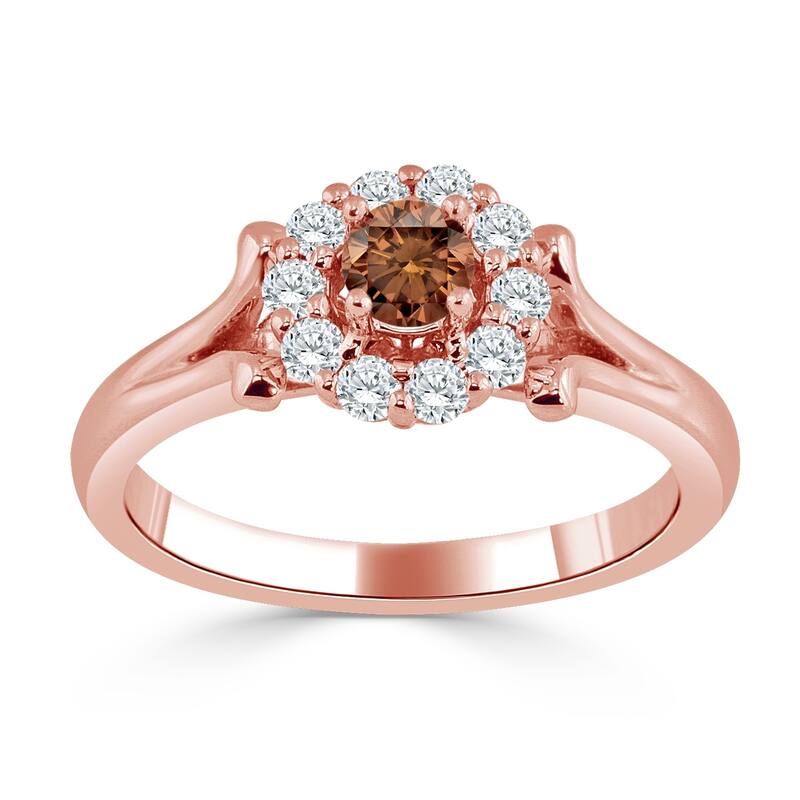 Auriya 14k Gold 1/2ct TDW Round Brown Diamond Halo Engagement Ring