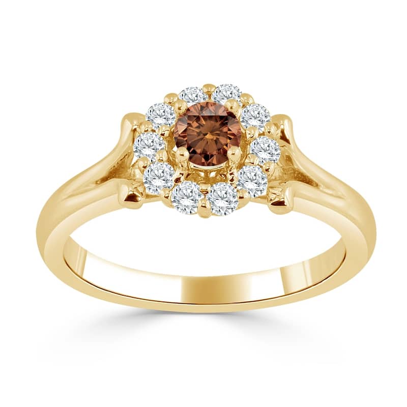 Auriya 14k Gold 1/2ct TDW Round Brown Diamond Halo Engagement Ring