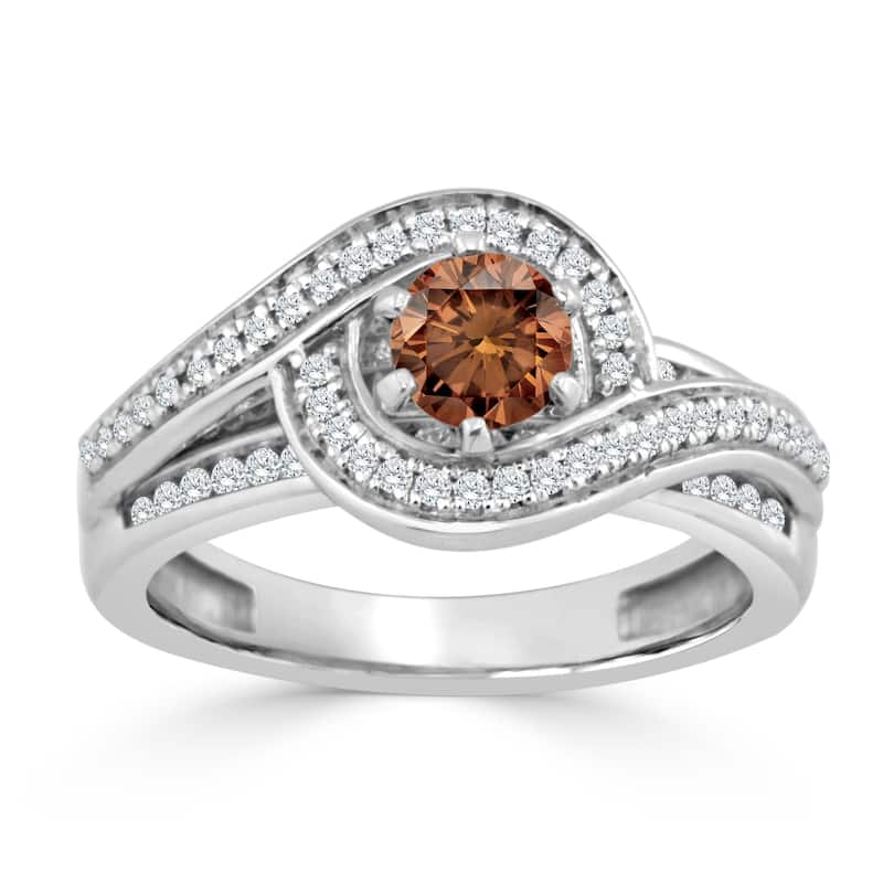 Auriya 14k Gold 1ct TDW Swirl Brown and White Diamond Halo Engagement Ring