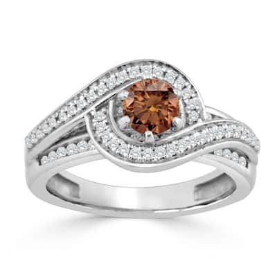 Auriya 14k Gold 1ct TDW Swirl Brown and White Diamond Halo Engagement Ring