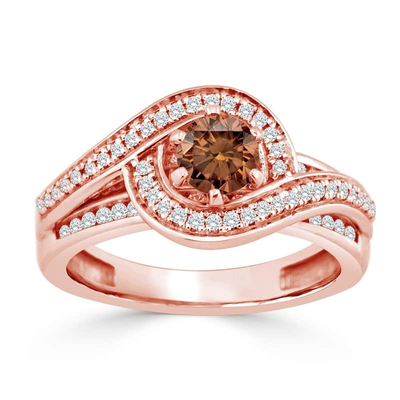 Auriya 14k Gold 1ct TDW Swirl Brown and White Diamond Halo Engagement Ring
