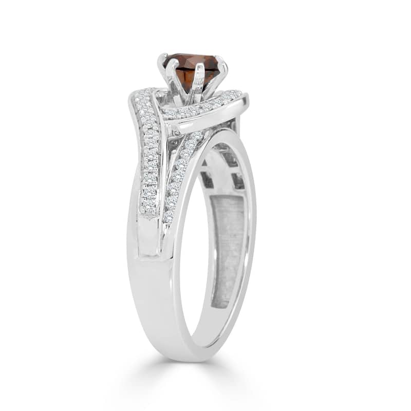 Auriya 14k Gold 1ct TDW Swirl Brown and White Diamond Halo Engagement Ring