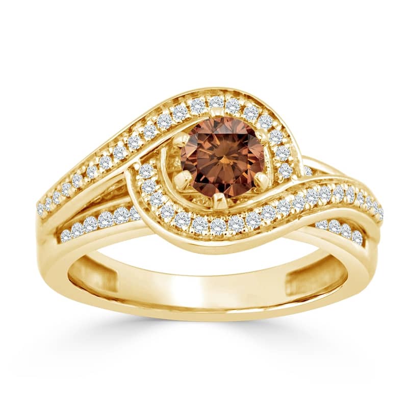 Auriya 14k Gold 1ct TDW Swirl Brown and White Diamond Halo Engagement Ring