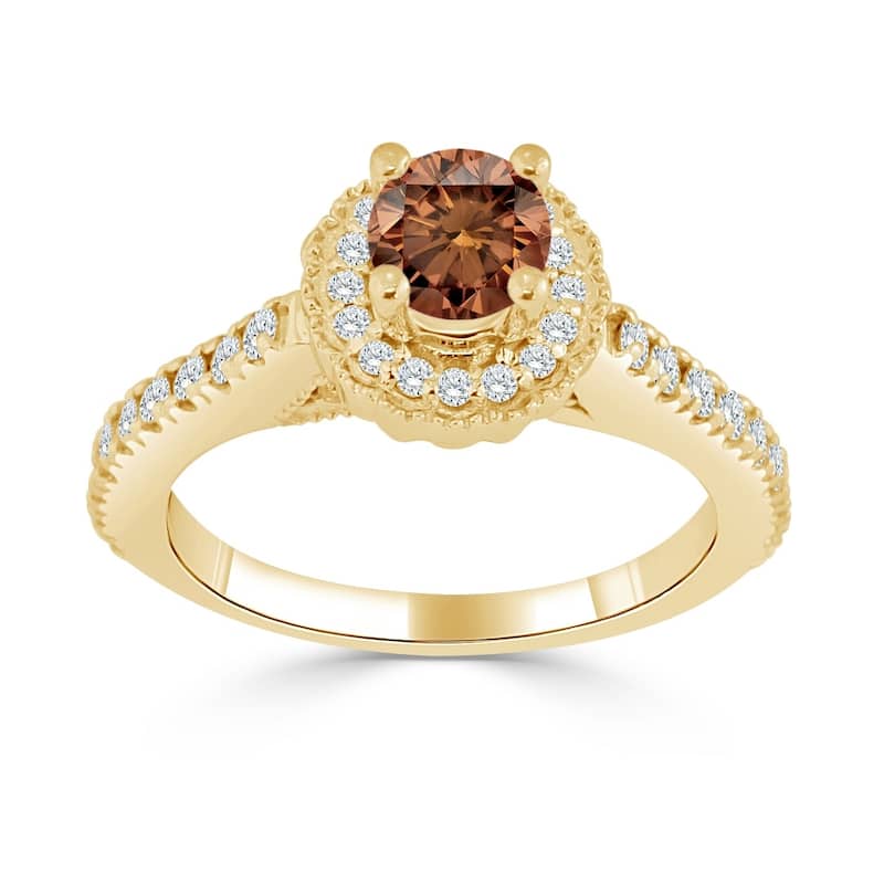 Auriya 3/4ct TDW Round Brown Diamond Halo Engagement Ring 14k Gold - 6 - Yellow