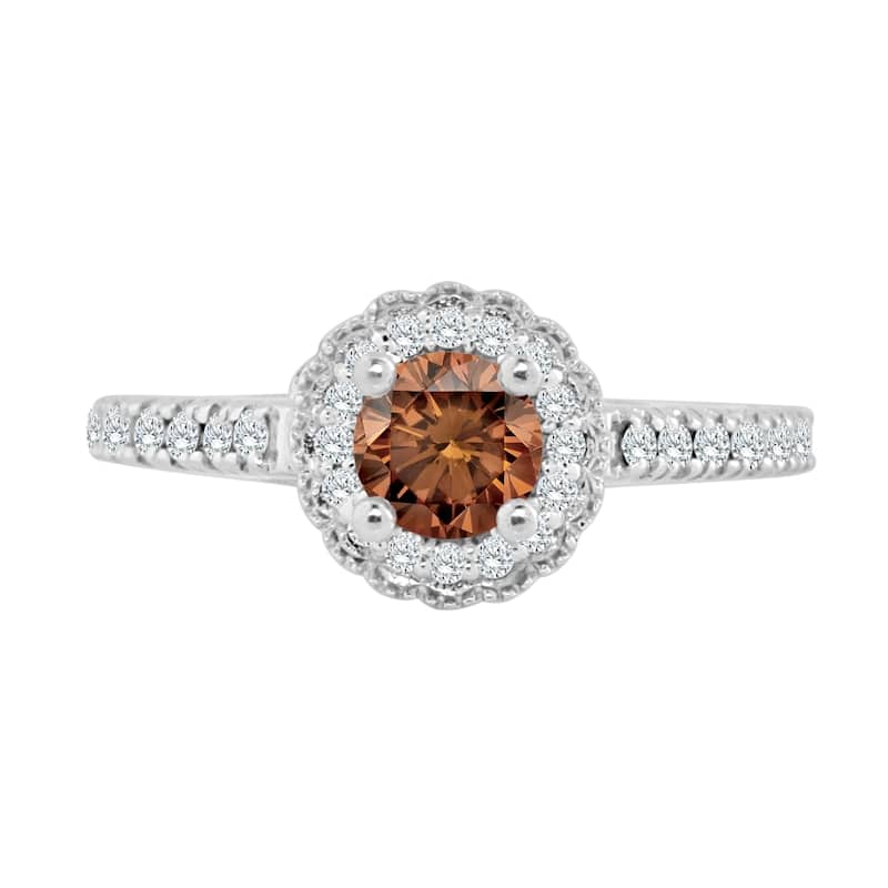 Auriya 3/4ct TDW Round Brown Diamond Halo Engagement Ring 14k Gold