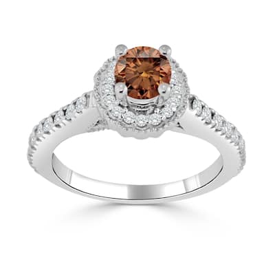Auriya 3/4ct TDW Round Brown Diamond Halo Engagement Ring 14k Gold