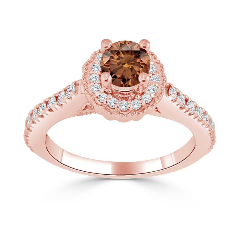 Auriya 3/4ct TDW Round Brown Diamond Halo Engagement Ring 14k Gold - 8.5 - Rose