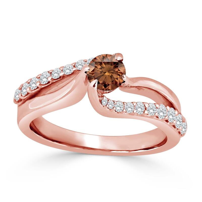 Auriya Round Split Band 3/4ctw Brown Diamond Engagement Ring 14k Gold