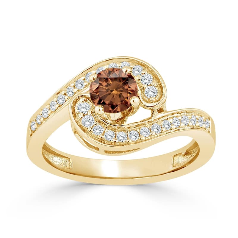 Auriya 14k Gold 3/4ct TDW Brown and White Diamond Swirl Halo Engagement Ring
