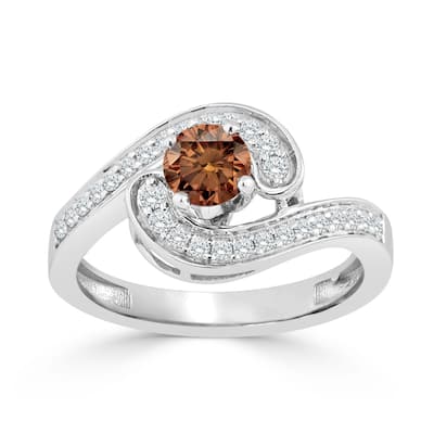 Auriya 14k Gold 3/4ct TDW Brown and White Diamond Swirl Halo Engagement Ring