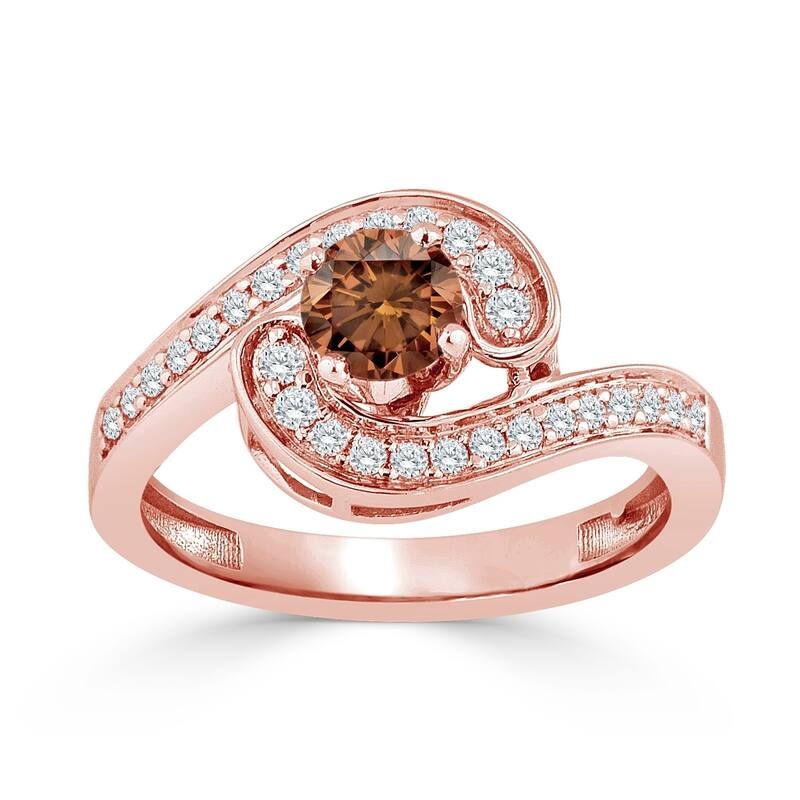 Auriya 14k Gold 3/4ct TDW Brown and White Diamond Swirl Halo Engagement Ring
