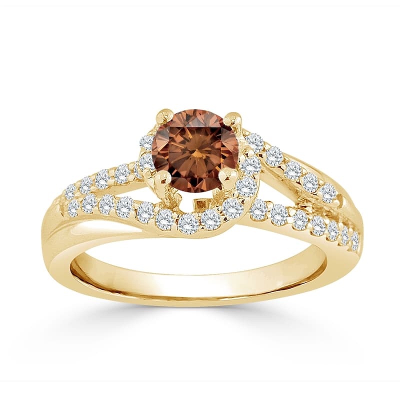 Auriya 14k Gold 1ct TDW Brown Diamond Swirl Halo Engagement Ring