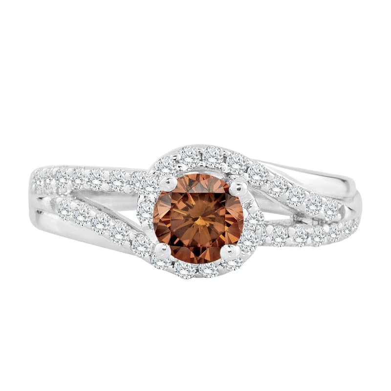 Auriya 14k Gold 1ct TDW Brown Diamond Swirl Halo Engagement Ring