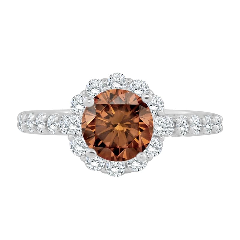 Auriya Unique Vintage 1 1/2ctw Halo Brown Diamond Engagement Ring 14k Gold