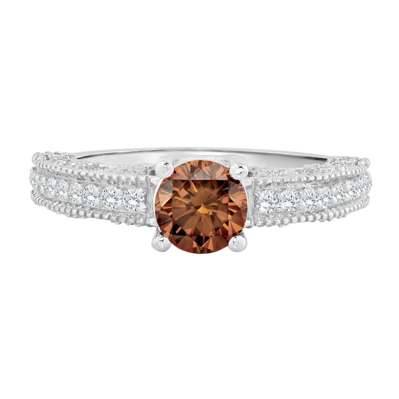 Auriya 14K Gold 1ct TDW Vintage-Inspired Brown and White Diamond Engagement Ring