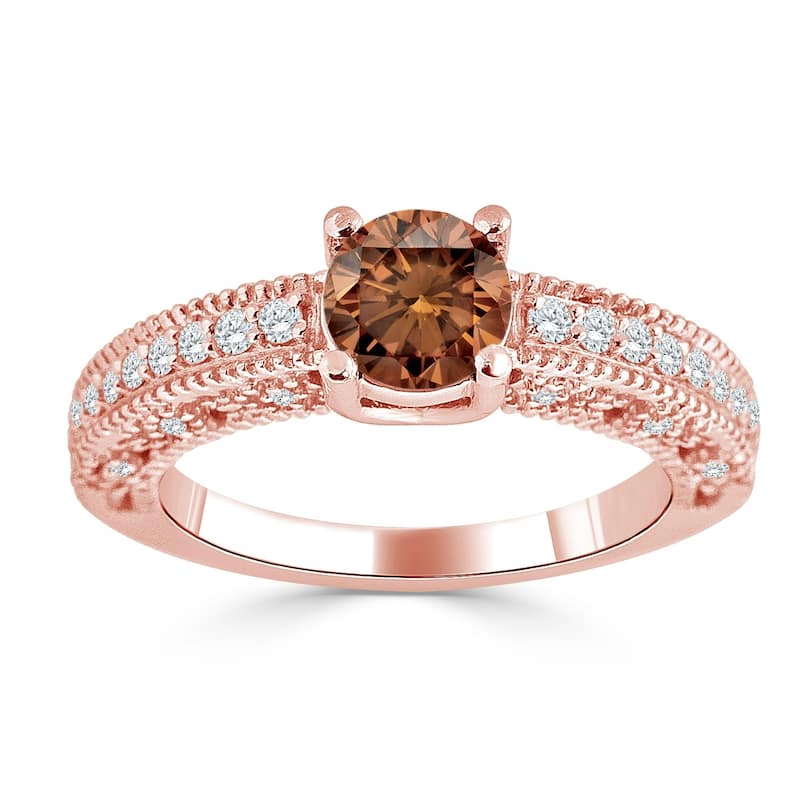 Auriya 14K Gold 1ct TDW Vintage-Inspired Brown and White Diamond Engagement Ring
