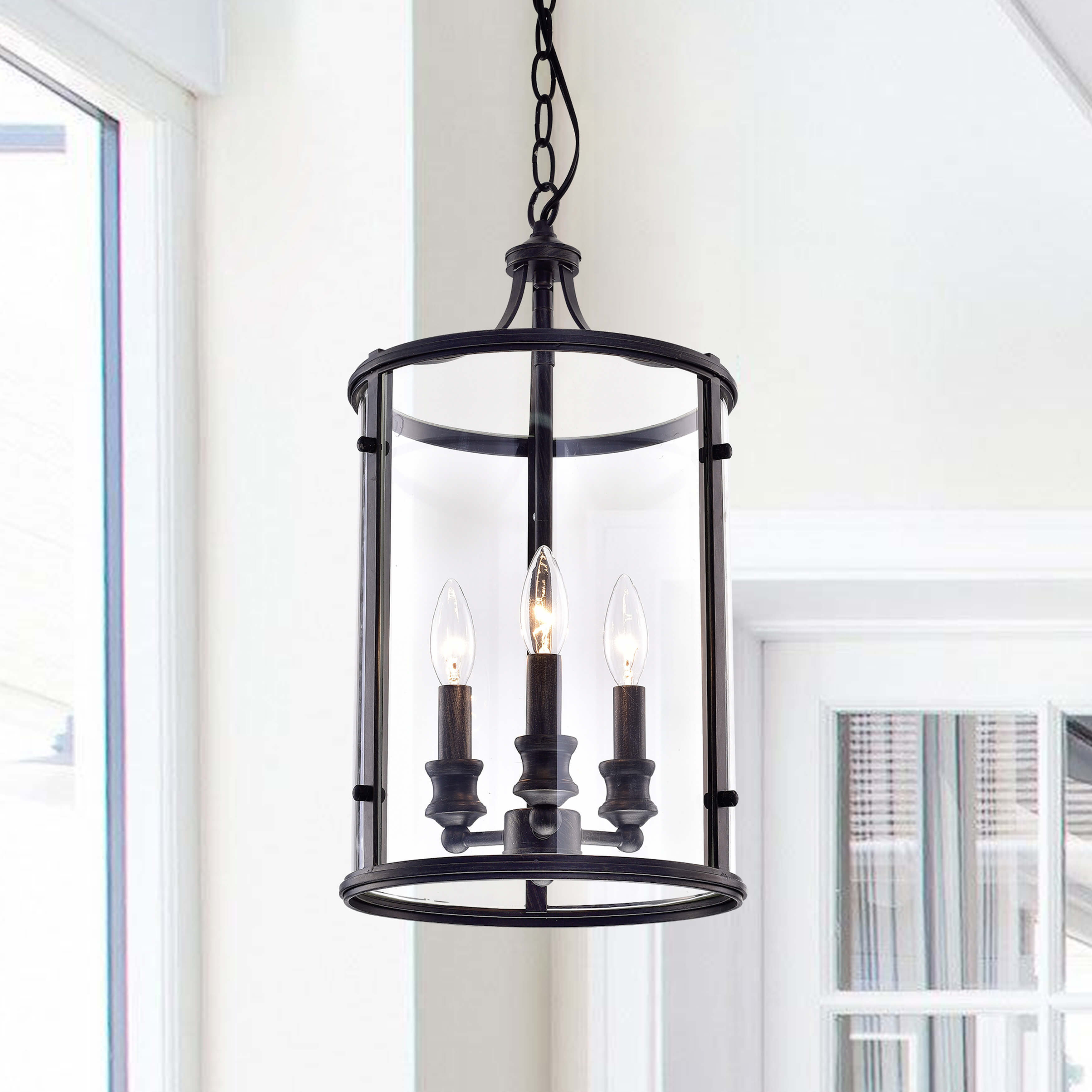 Henrietta Black Iron/Glass 3-light Antique-style Pendant Chandelier (Antique Black, Iron and Glass, Pendant Chandelier) - Chandeliers For Bedrooms by Overstock.com