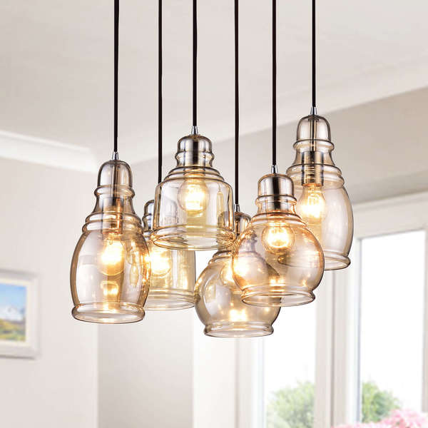 Mariana Chrome 6 Light Cognac Glass Cer Pendant Chandelier Mariana Chrome 6 Light Cognac Glass Cer Pendant Chandelier With Rectangular Base