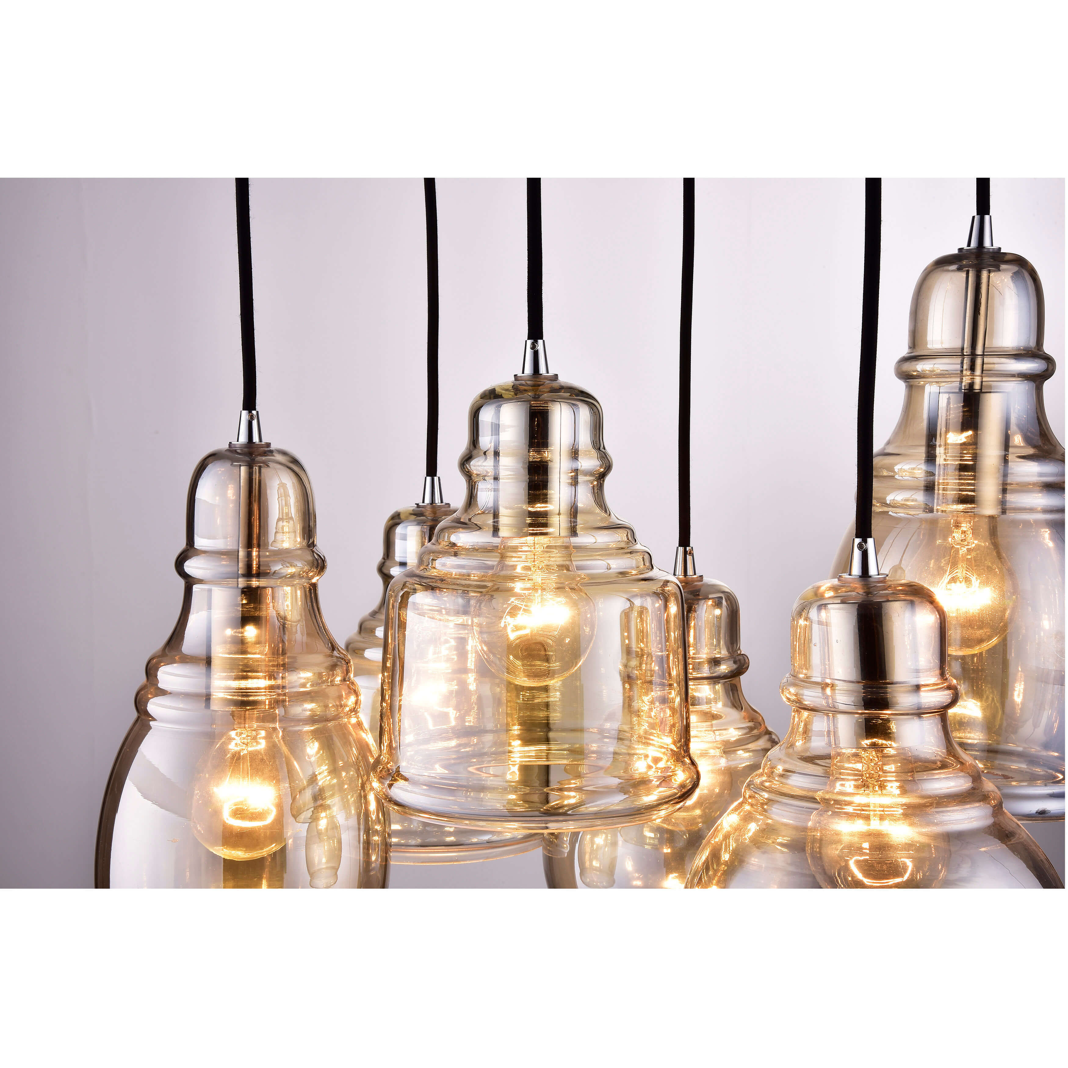 Mariana Cognac Glass Cluster Chrome Rectangular Base 6 Light Pendant Overstock 17155064