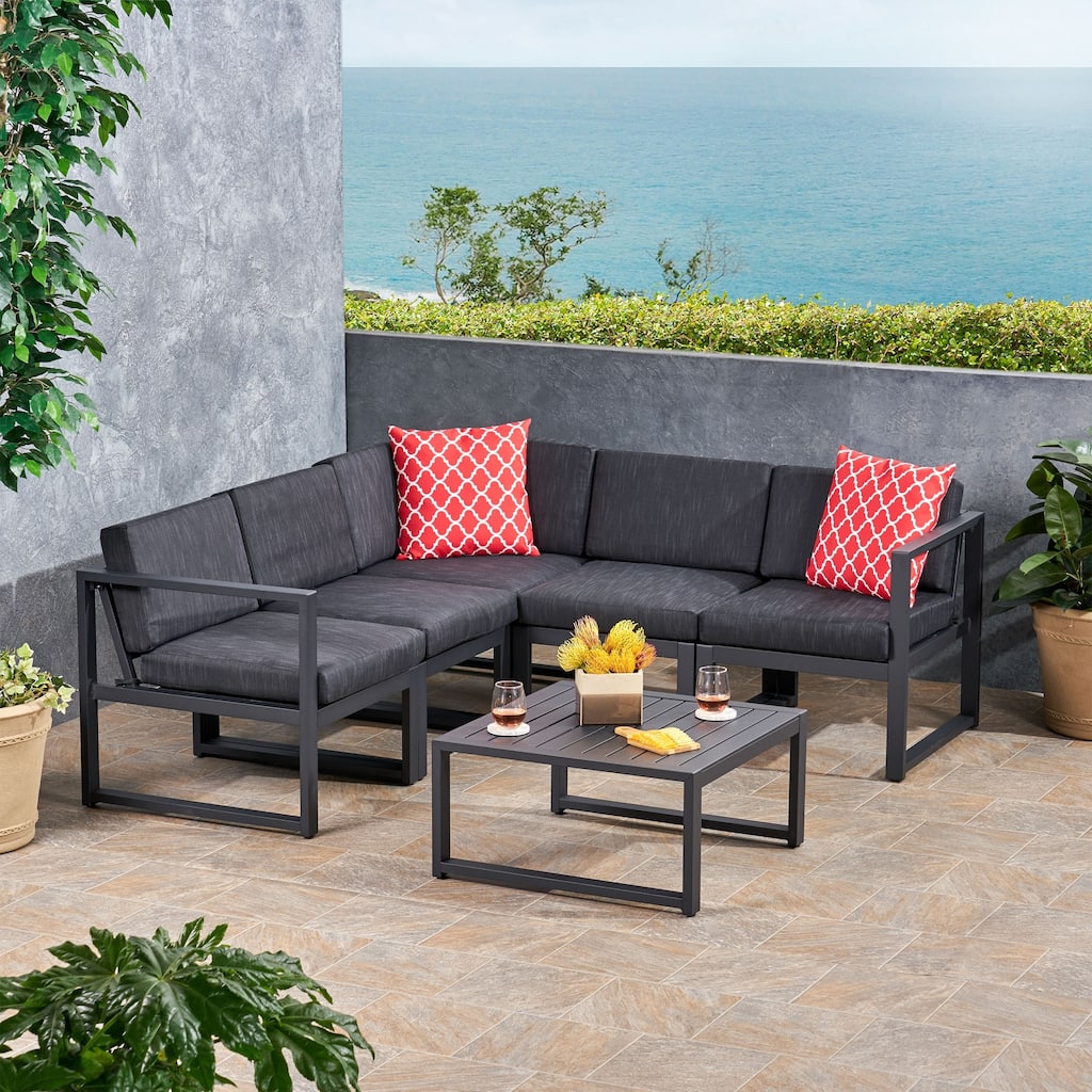 Navan Outdoor V-shaped 5 Seater Sectional Sofa Set by Christopher Knight Home