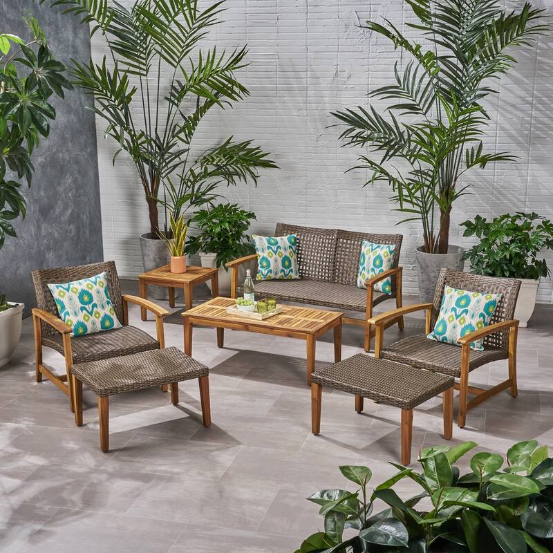 Hampton Outdoor 7-piece Mid-Century Wicker Chat Set by Christopher Knight Home