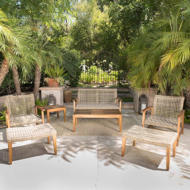Hampton Outdoor 7-piece Mid-Century Wicker Chat Set by Christopher Knight Home