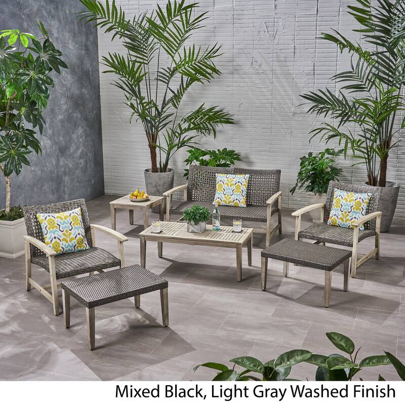 Hampton Outdoor 7-piece Mid-Century Wicker Chat Set by Christopher Knight Home
