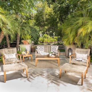 Hampton Outdoor 7-piece Mid-Century Wicker Chat Set by Christopher Knight Home