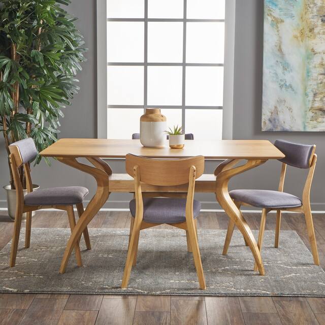 Nissie Mid-Century 5-piece Wood Rectangle Dining Set by Christopher Knight Home - Natural Oak + Dark Grey
