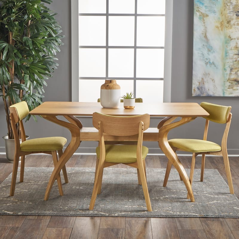Nissie Mid-Century 5-piece Wood Rectangle Dining Set by Christopher Knight Home - Natural Oak + Green Tea