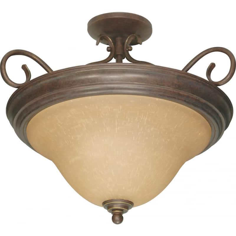 Castillo - 3 Light - 19" - Semi-Flush - with Champagne Linen Washed Glass