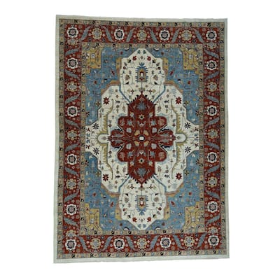 Shahbanu Rugs Peshawar Heriz Design Hand-Knotted Pure Wool Oriental Rug (10' x 14')