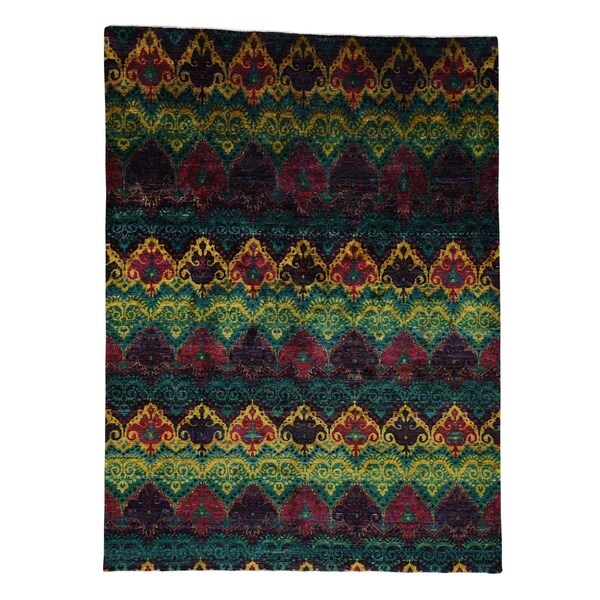 Shahbanu Rugs Sari Silk Ikat Design Hand Knotted Bright Colors Shahbanu Rugs Sari Silk Ikat Design Hand Knotted Bright Colors Oriental Rug 9