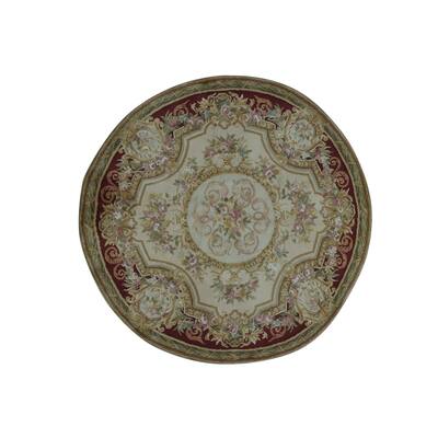 Shahbanu Rugs Savonnerie Round Louis Phillippe Design Thick And Plush Rug