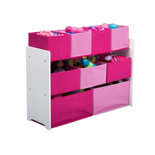 pink and white plastic toy box