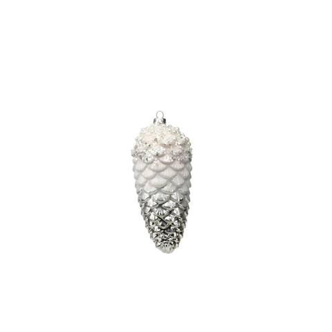 Hanging Holiday Pinecone Christmas Ornament, White and Silver (Set of 6)